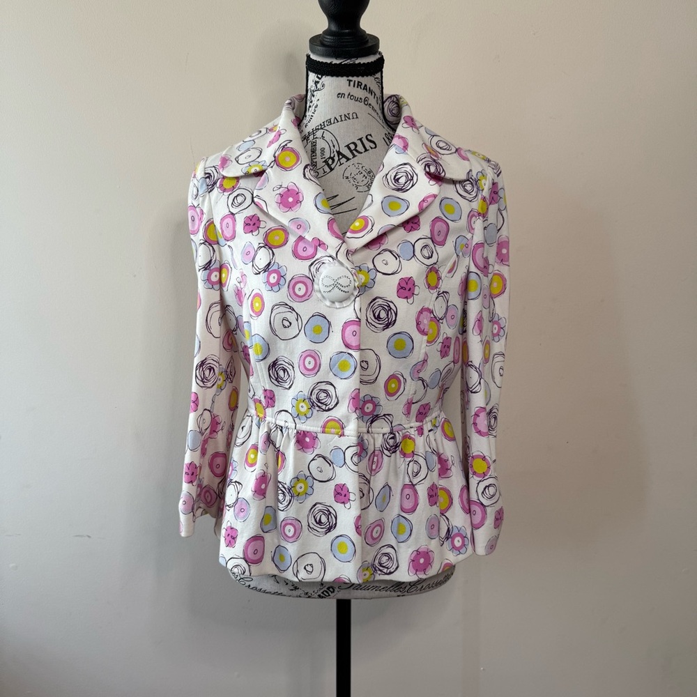 Vintage 80s Geometric Peplum Jacket Retro Statement Blazer